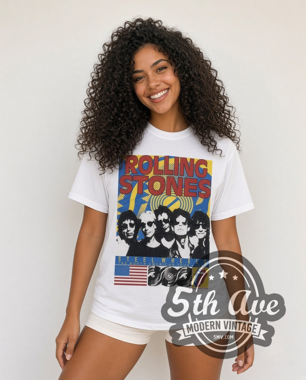 Rolling Stones – Steel Wheels Band (White) – Vintage Band T-Shirt