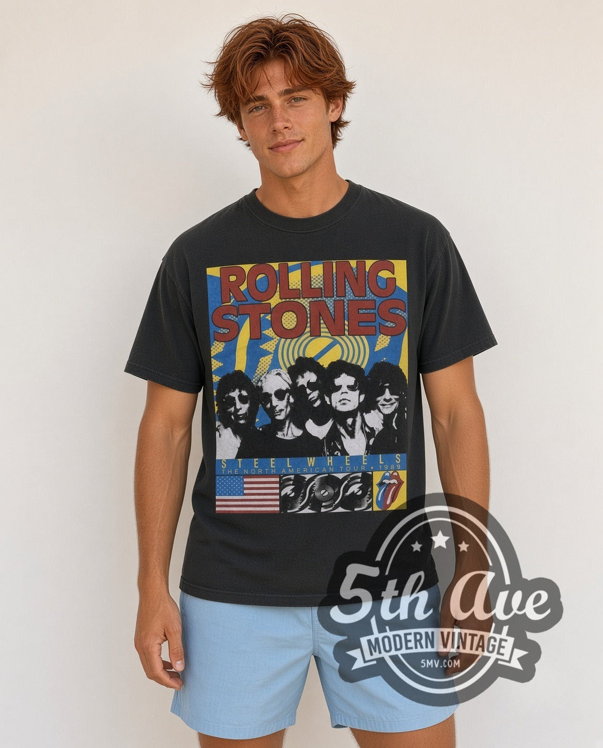 Rolling Stones – Steel Wheels Band (Black) – Vintage Band T-Shirt