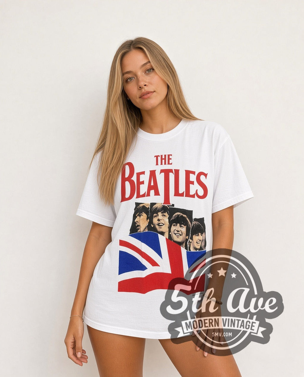 The Beatles – Union Jack Red Logo White – Vintage Band T-Shirt
