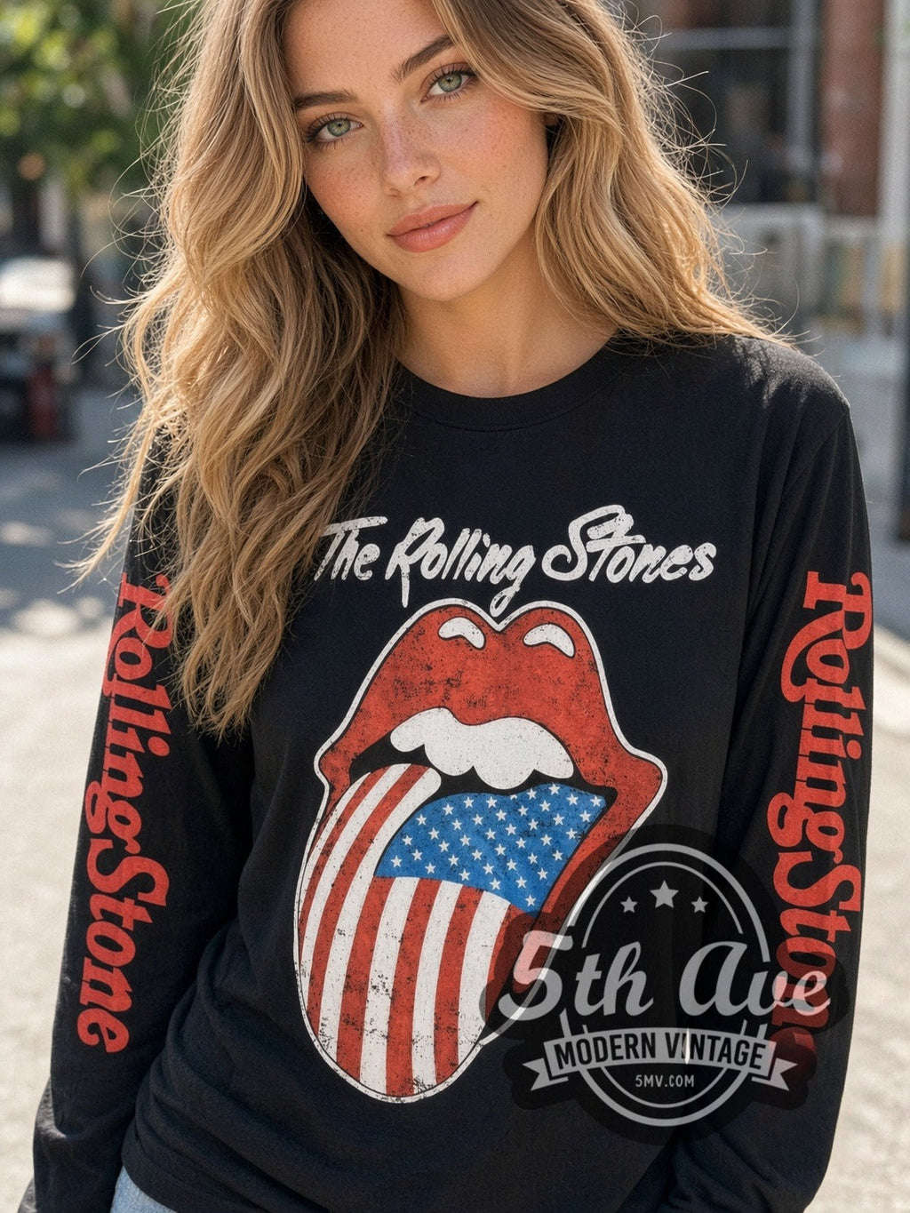 The Rolling Stones – US Flag Tongue – Vintage Band Long Sleeve T-Shirt