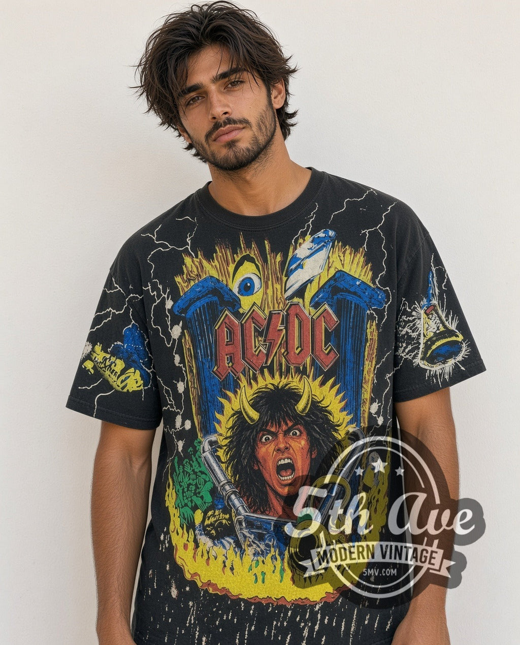 AC/DC – Angus Young Thunderstruck – All Over Print – Vintage Band T-Shirt