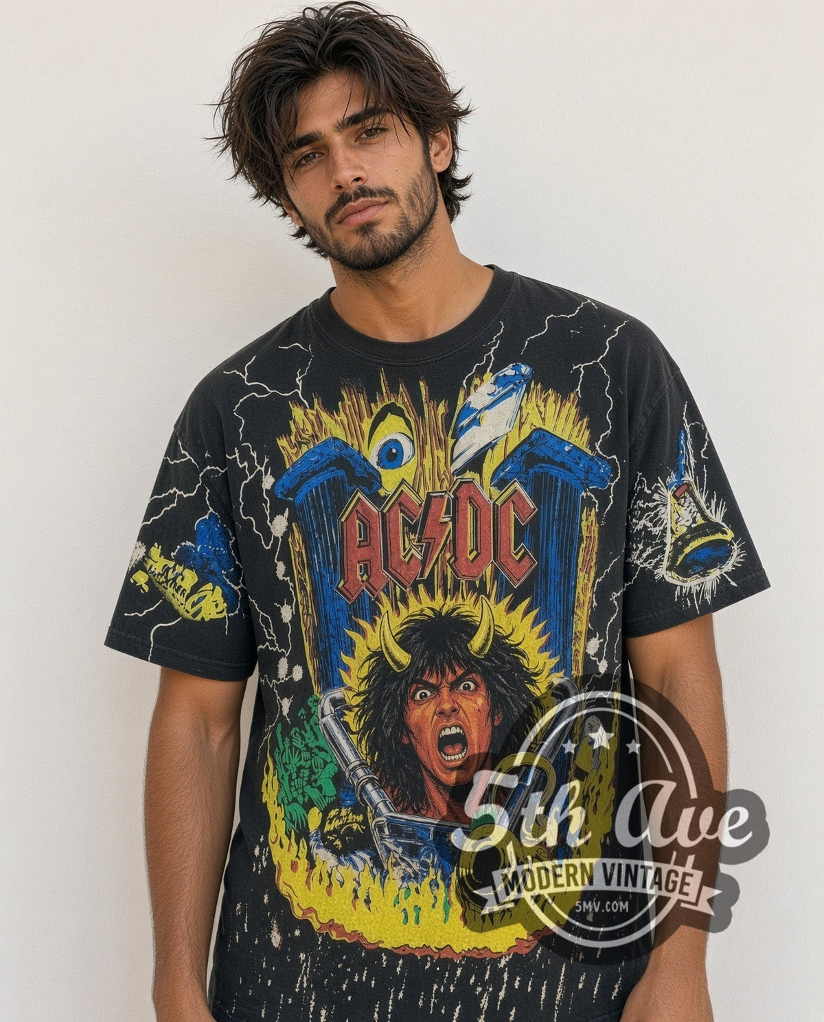 AC/DC – Angus Young Thunderstruck – All Over Print – Vintage Band T-Shirt