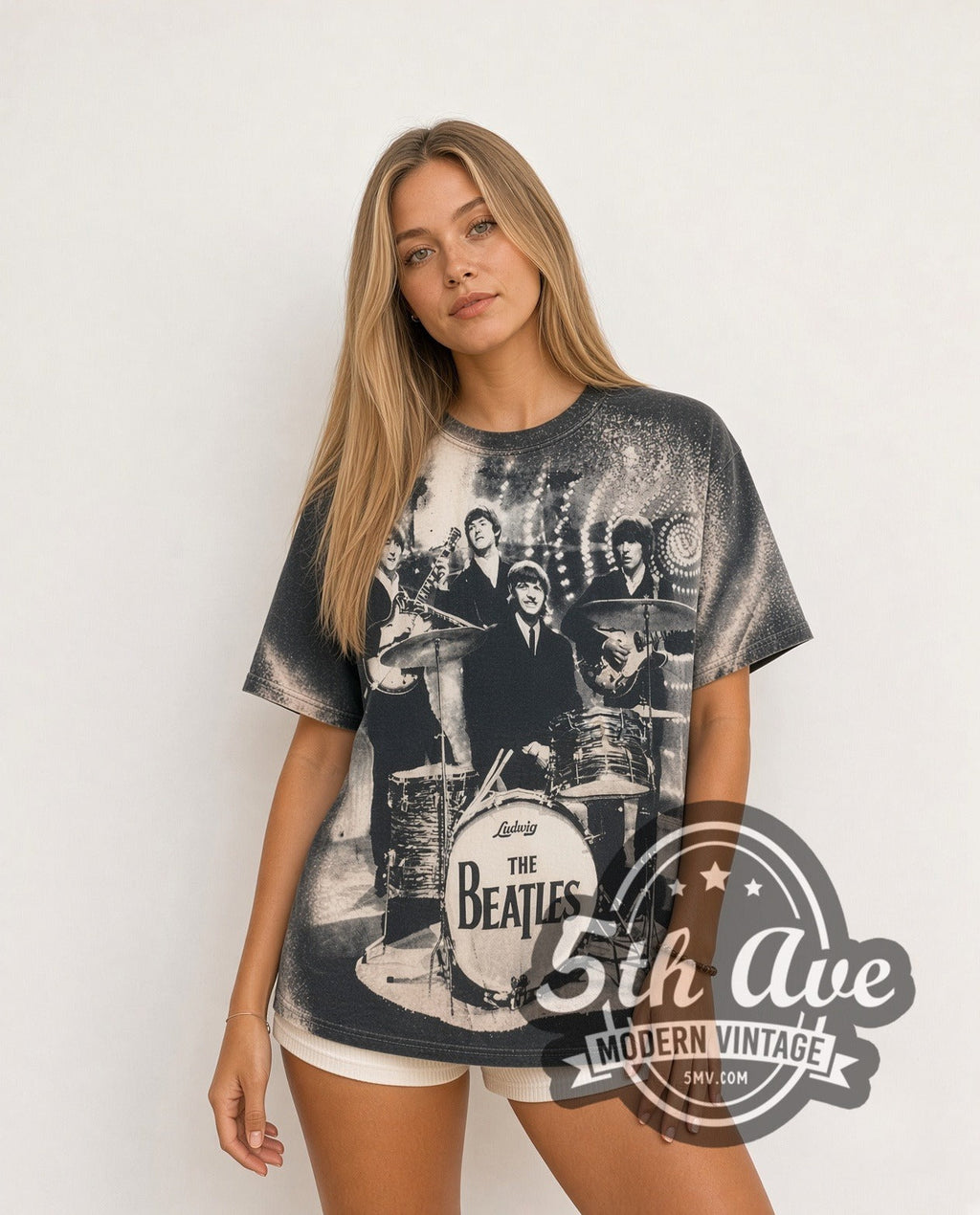 The Beatles – Live Stage Ludwig Drum Black All Over Print – Vintage Band T-Shirt
