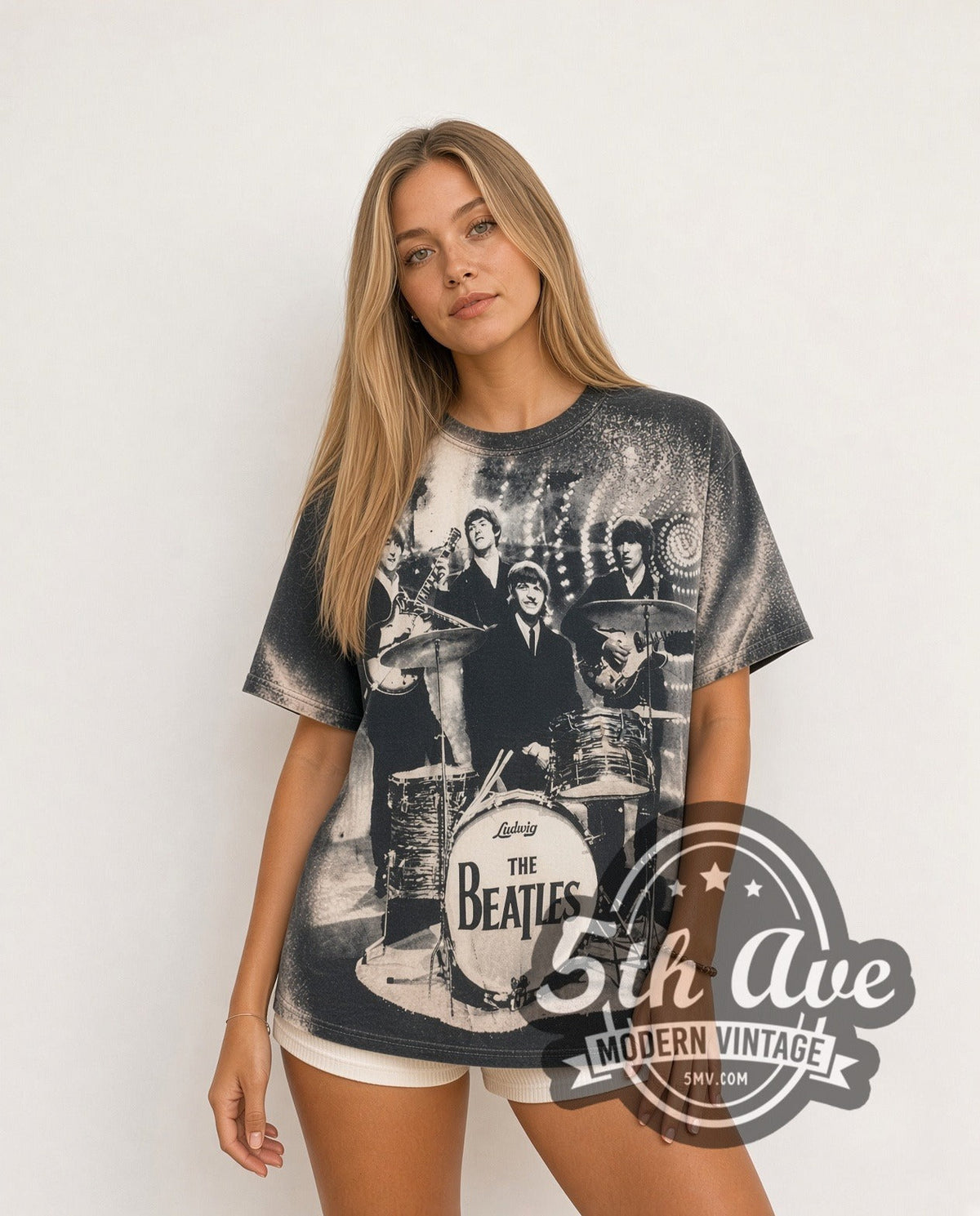 The Beatles – Live Stage Ludwig Drum Black All Over Print – Vintage Band T-Shirt