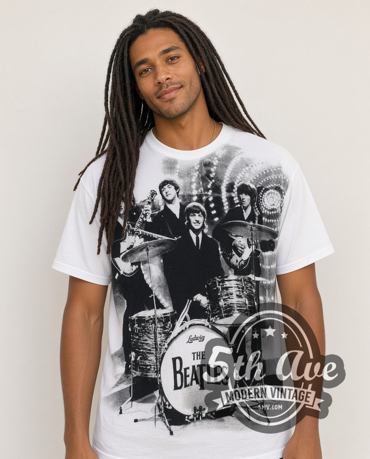 The Beatles – Live Stage Ludwig Drum White All Over Print – Vintage Band T-Shirt