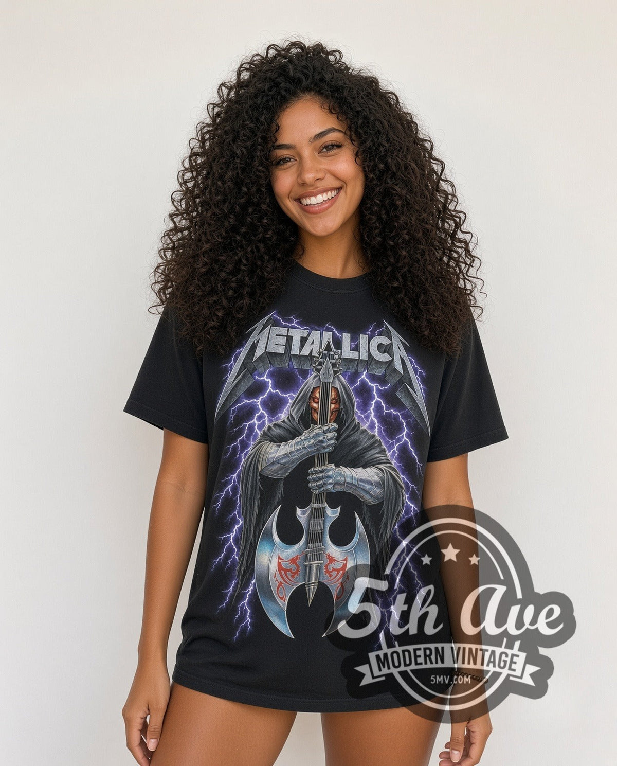 Metallica – Hooded Axe Guitar Blue Lightning – Vintage Band T-Shirt