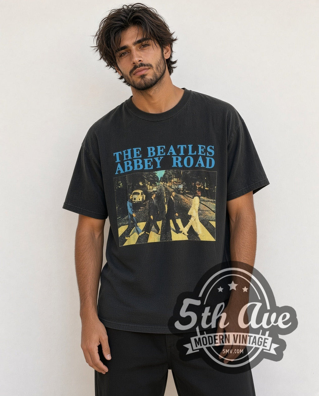 The Beatles – Abbey Road Crossing Cyan Logo – Vintage Band T-Shirt