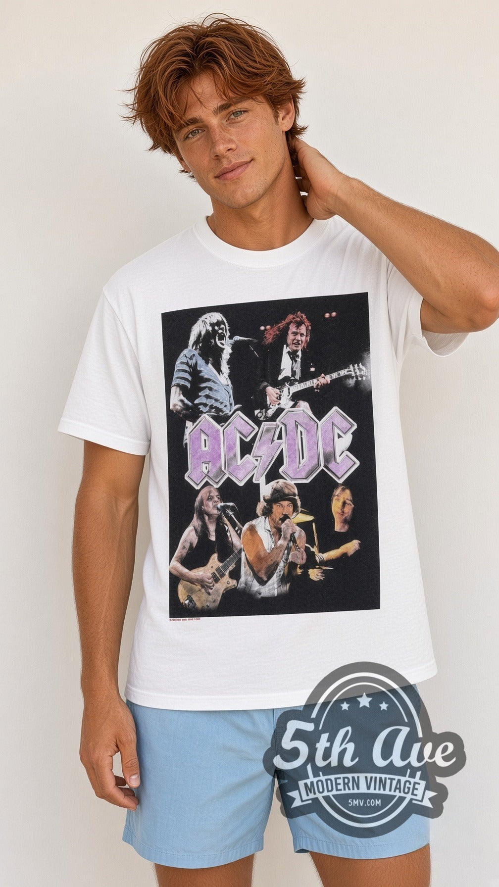 AC/DC – Purple Logo Band (White) – Vintage Band T-Shirt