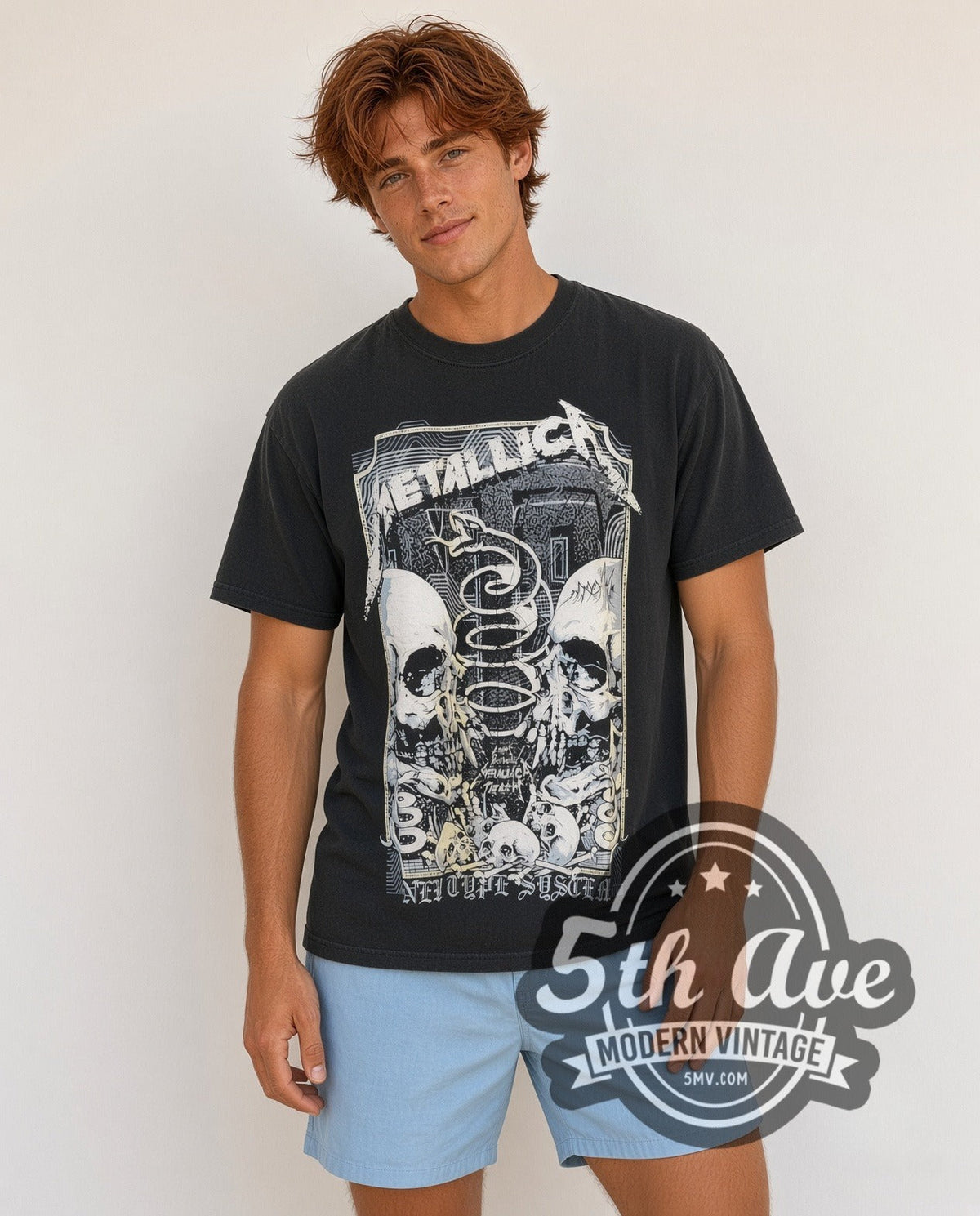 Metallica – Birth School Twin Skulls Snake Banner – Vintage Band T-Shirt