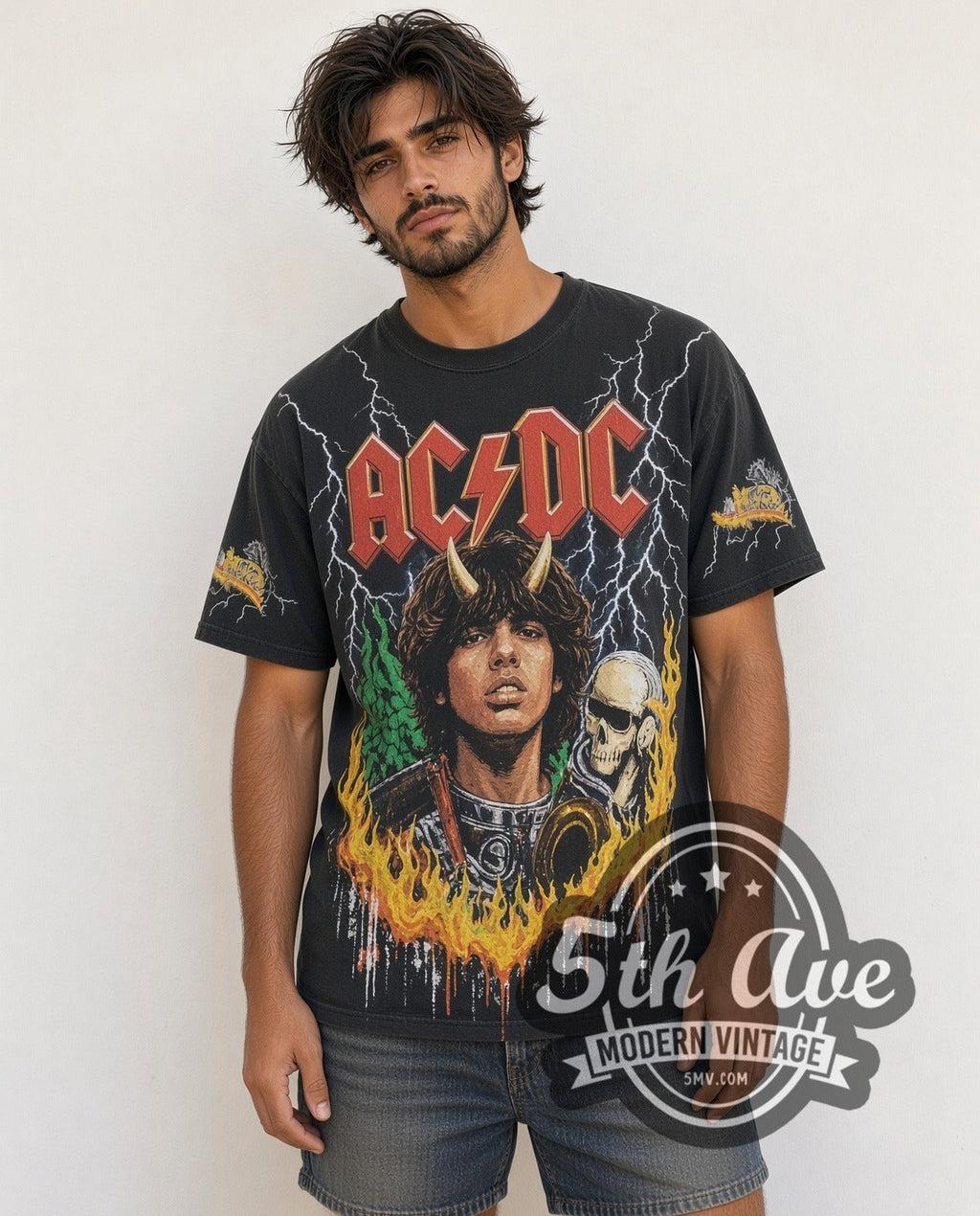 AC/DC – Angus Young Flames – All Over Print – Vintage Band T-Shirt