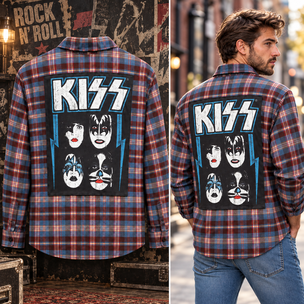 Vintage Kiss Band Upcycled Flannel shirt