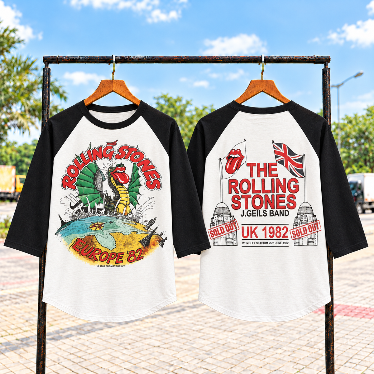 Style 11 Europe / UK 1982 complete front and back graphic raglan shirt