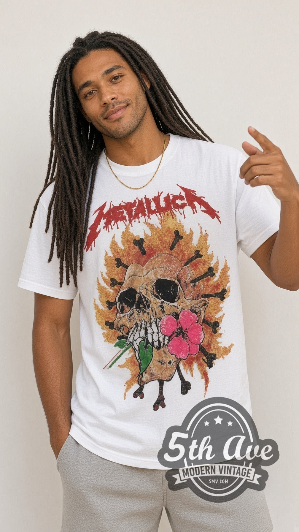Metallica – Flower Skull (White) – Vintage Band T-Shirt