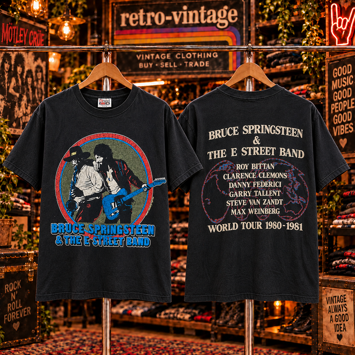 Bruce Springsteen vintage black T-shirt Style 06 front and back