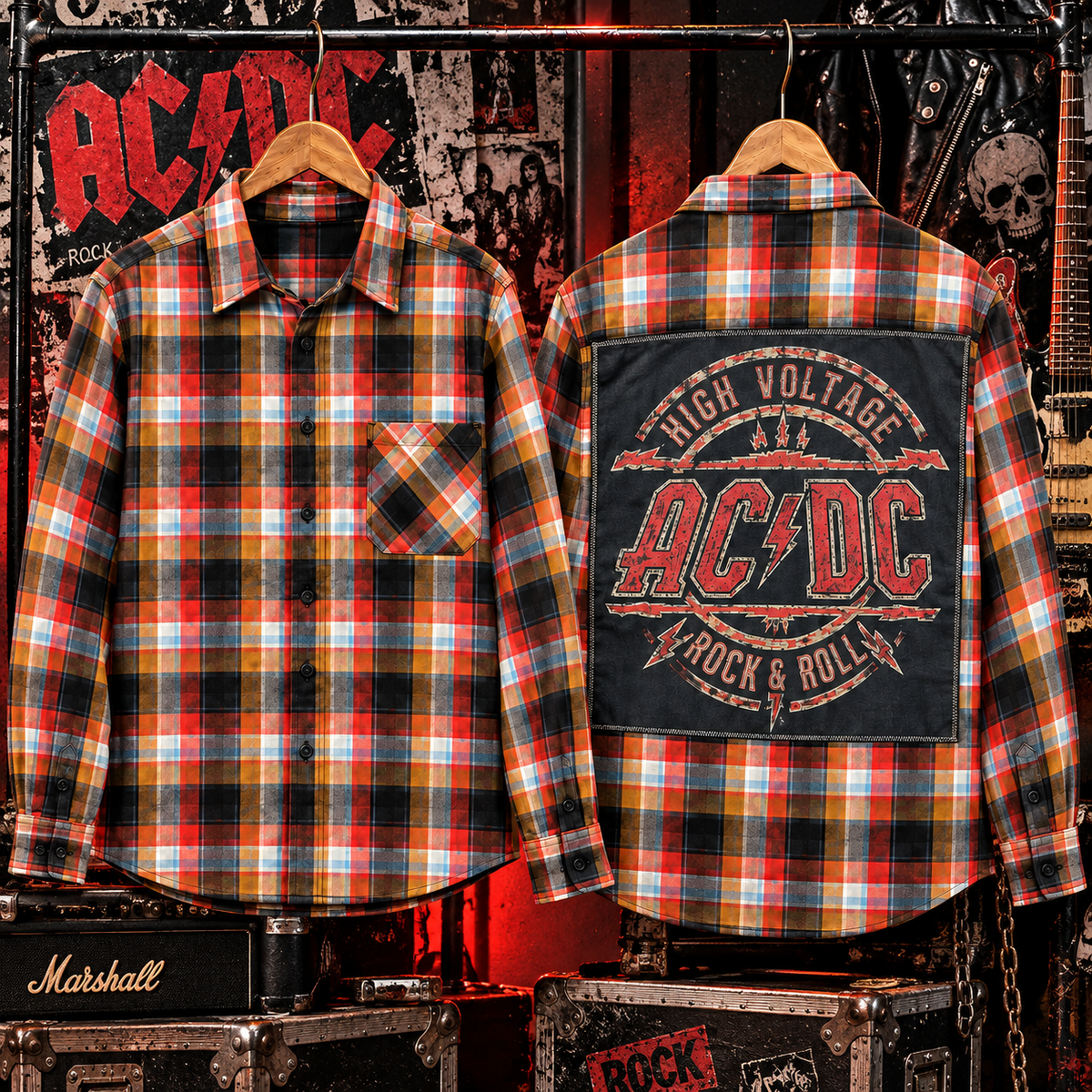 ACDC Band Upcycled Flannel shirt