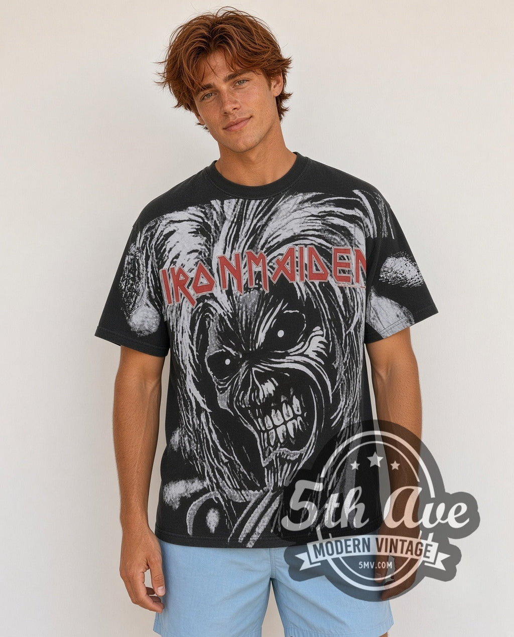 Iron Maiden – Eddie Face Black All Over Print – Vintage Band T-Shirt