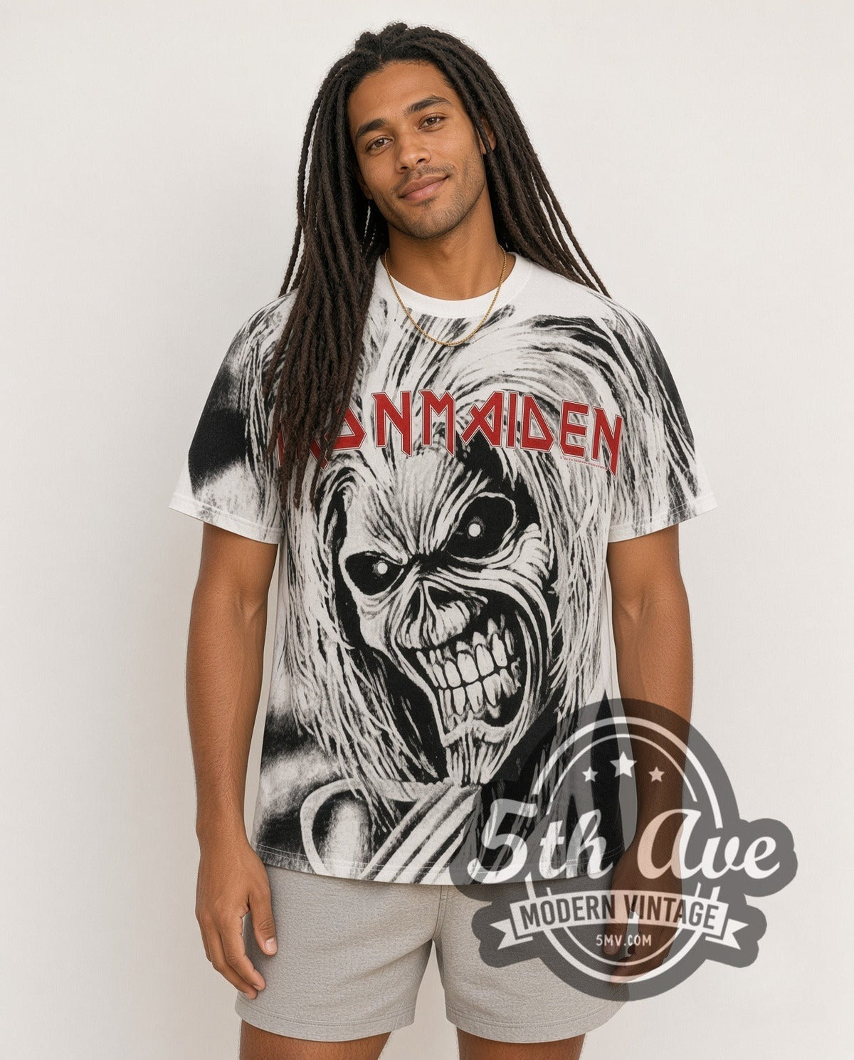 Iron Maiden – Eddie Face White All Over Print – Vintage Band T-Shirt