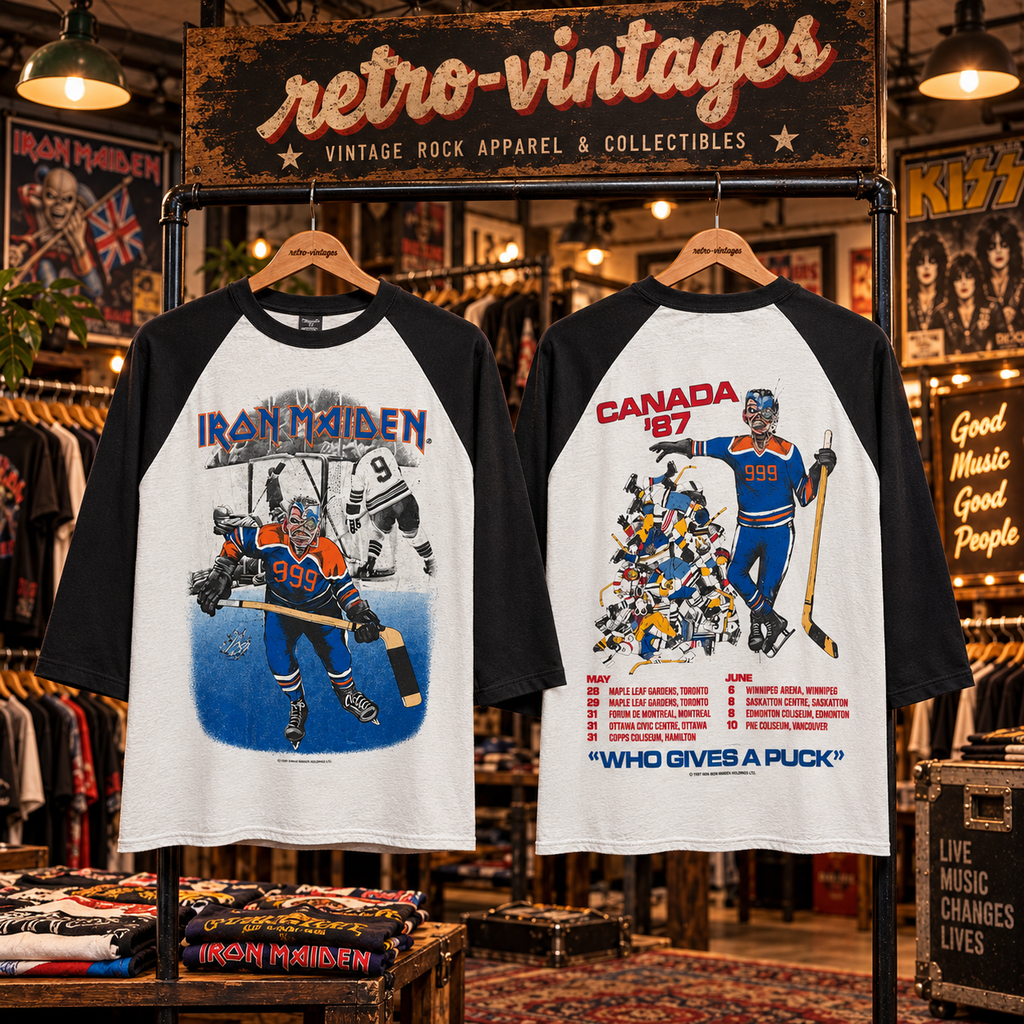 ༒ Vintage Iron Maiden Raglan T-Shirt ༒ Rare 80s Heavy Metal Band Tee ✠ Rock Legend