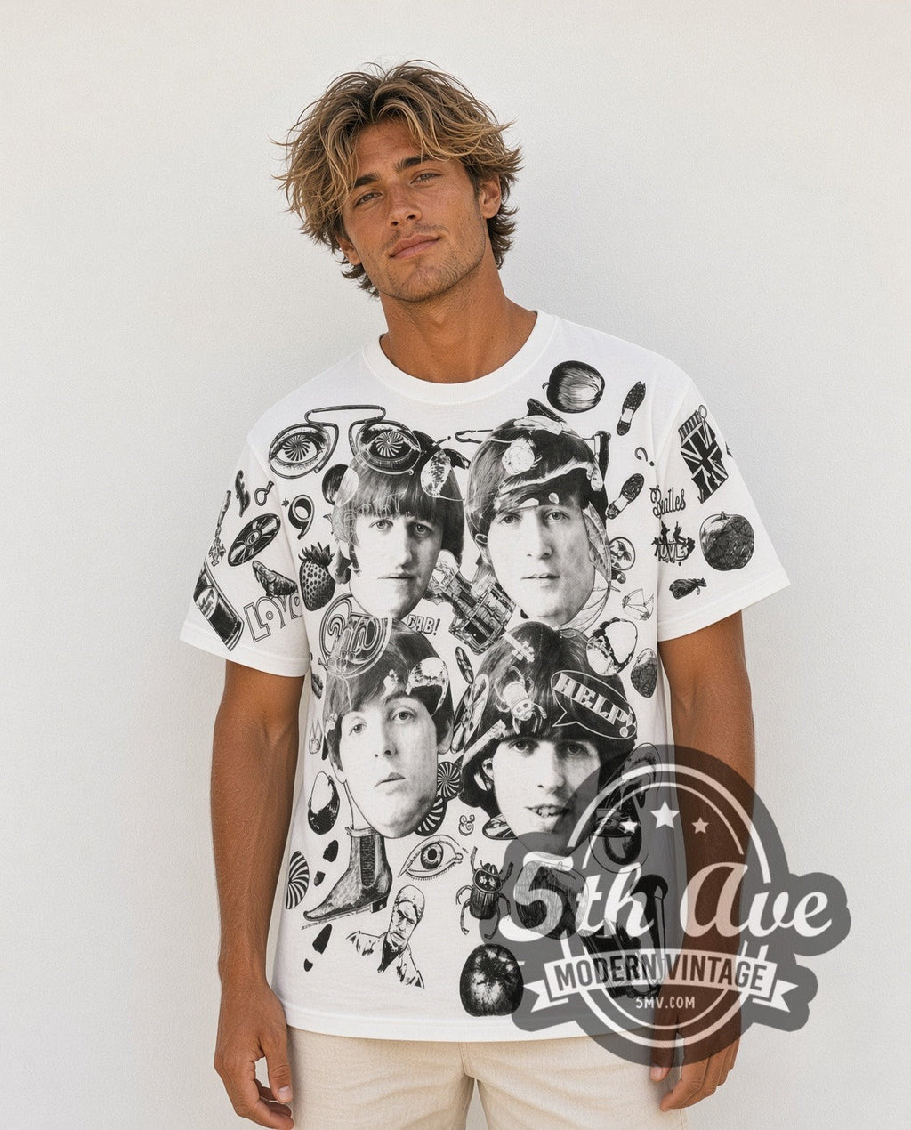 The Beatles – Help Collage White All Over Print – Vintage Band T-Shirt