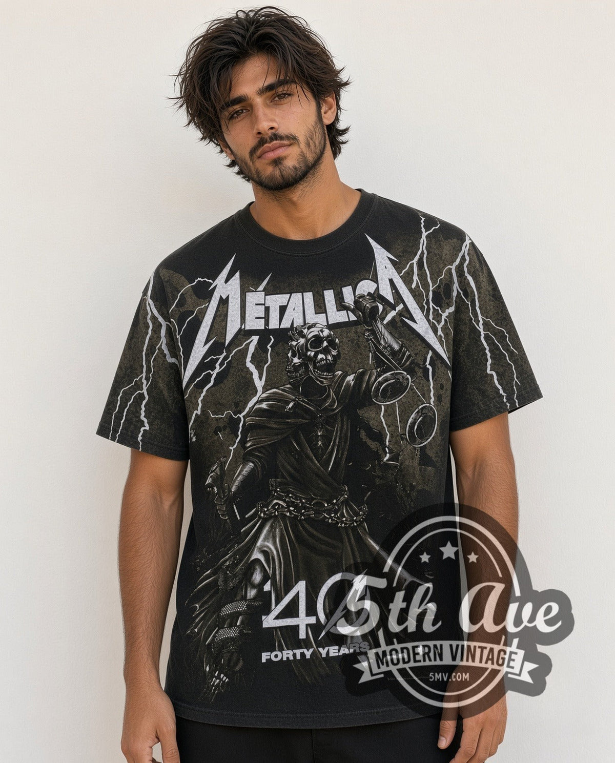 Metallica – 40 Years Lady Justice All Over Print (Black) – Vintage Band T-Shirt