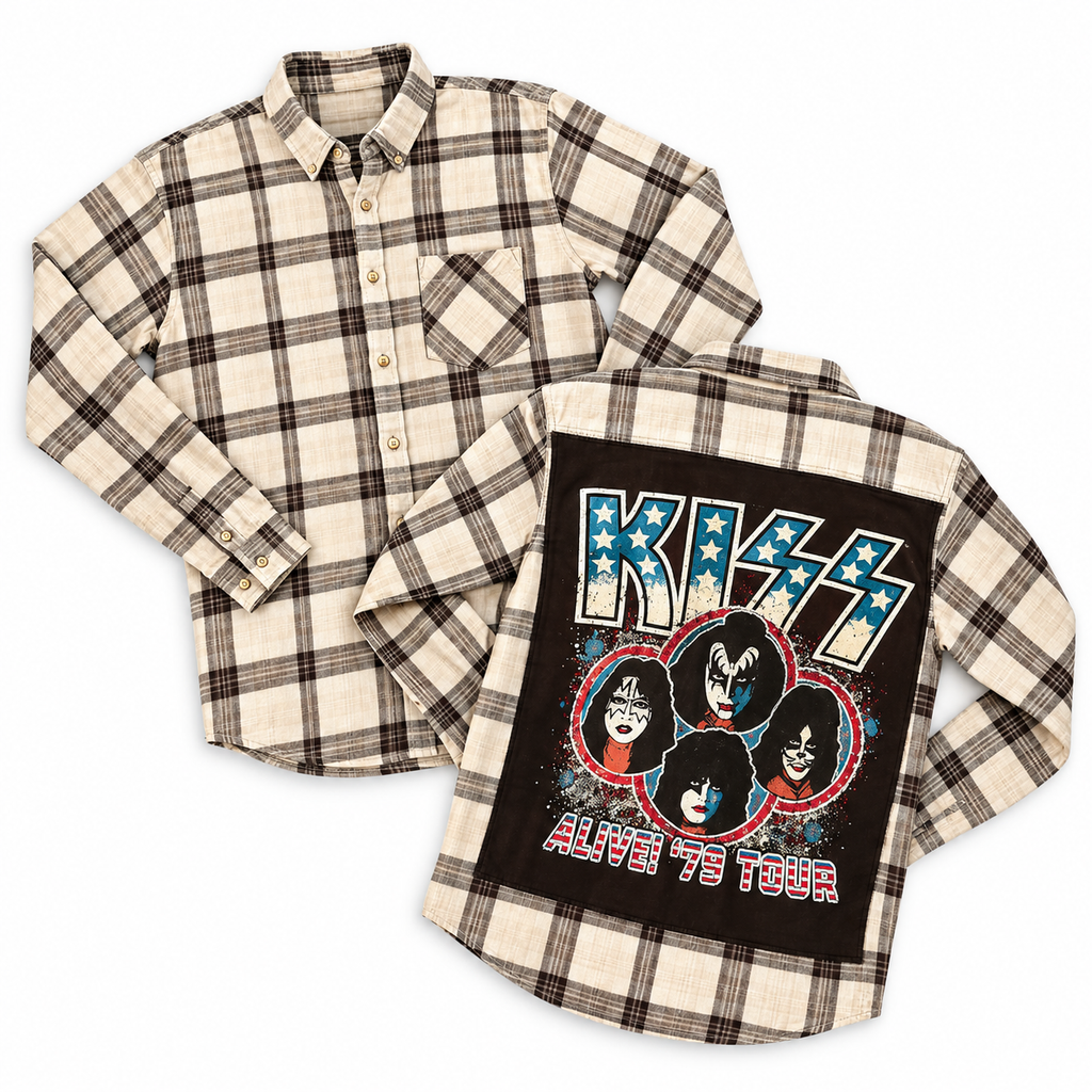 Vintage Kiss Band Upcycled Flannel shirt