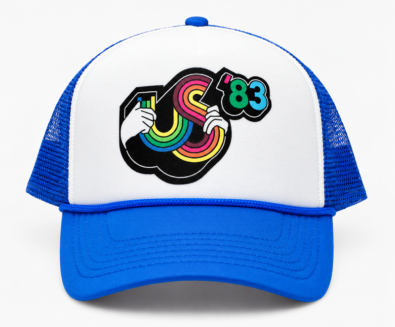Royal blue brim and blue mesh US 83 hat