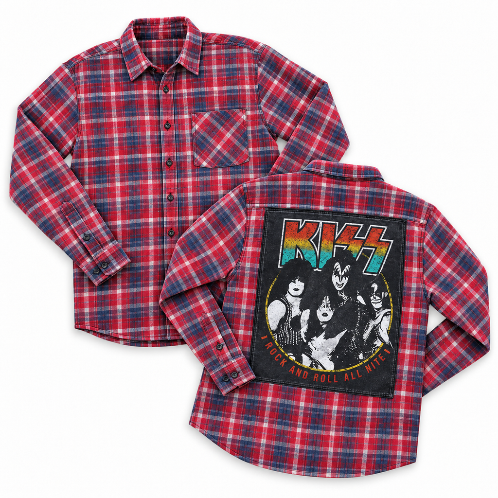 Vintage Kiss Band Upcycled Flannel shirt