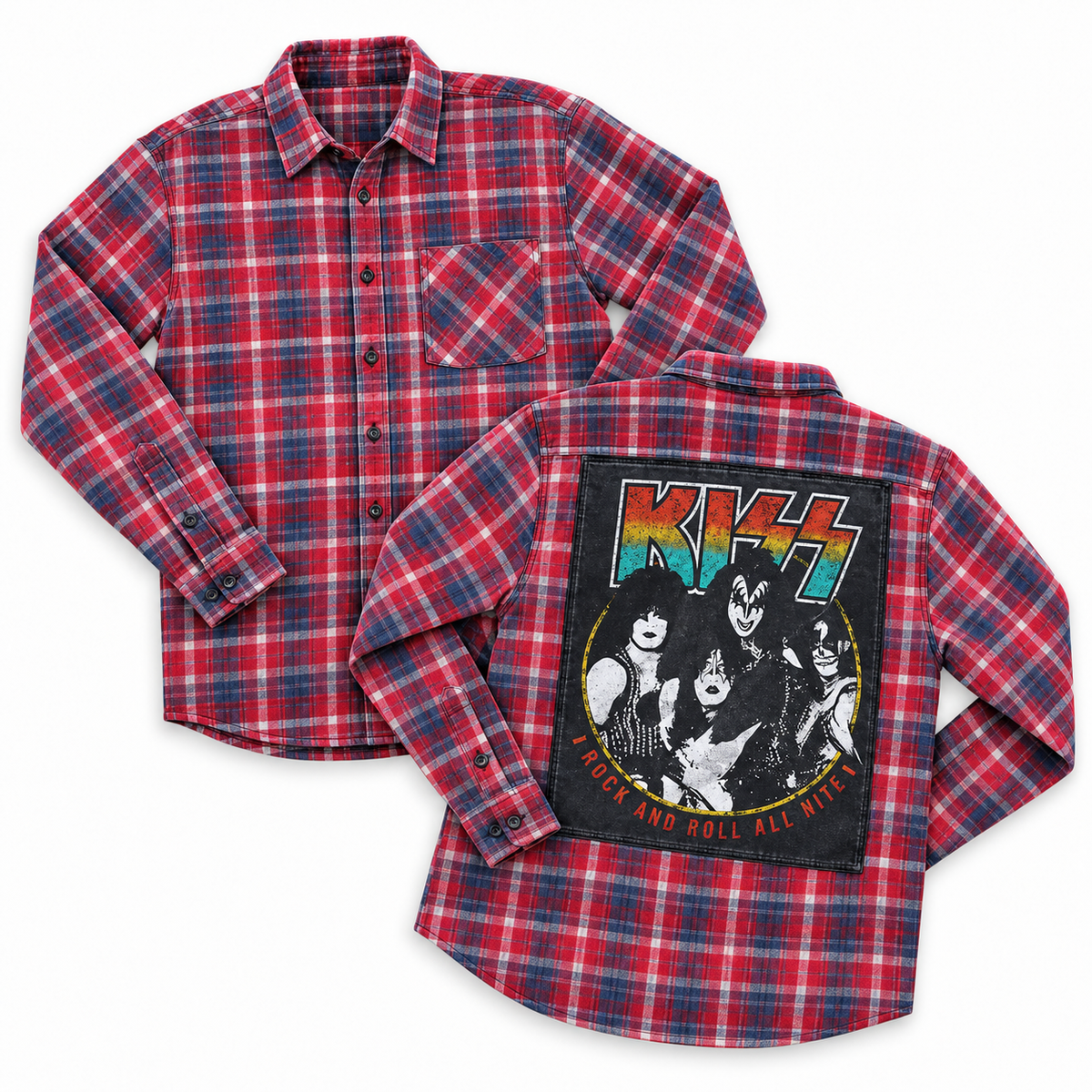 Vintage Kiss Band Upcycled Flannel shirt