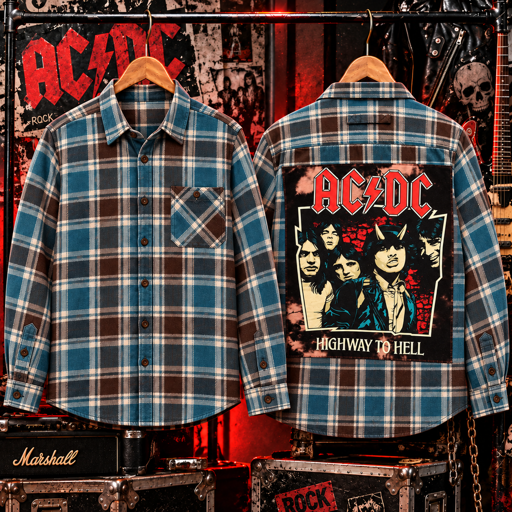 ACDC Band Upcycled Flannel shirt