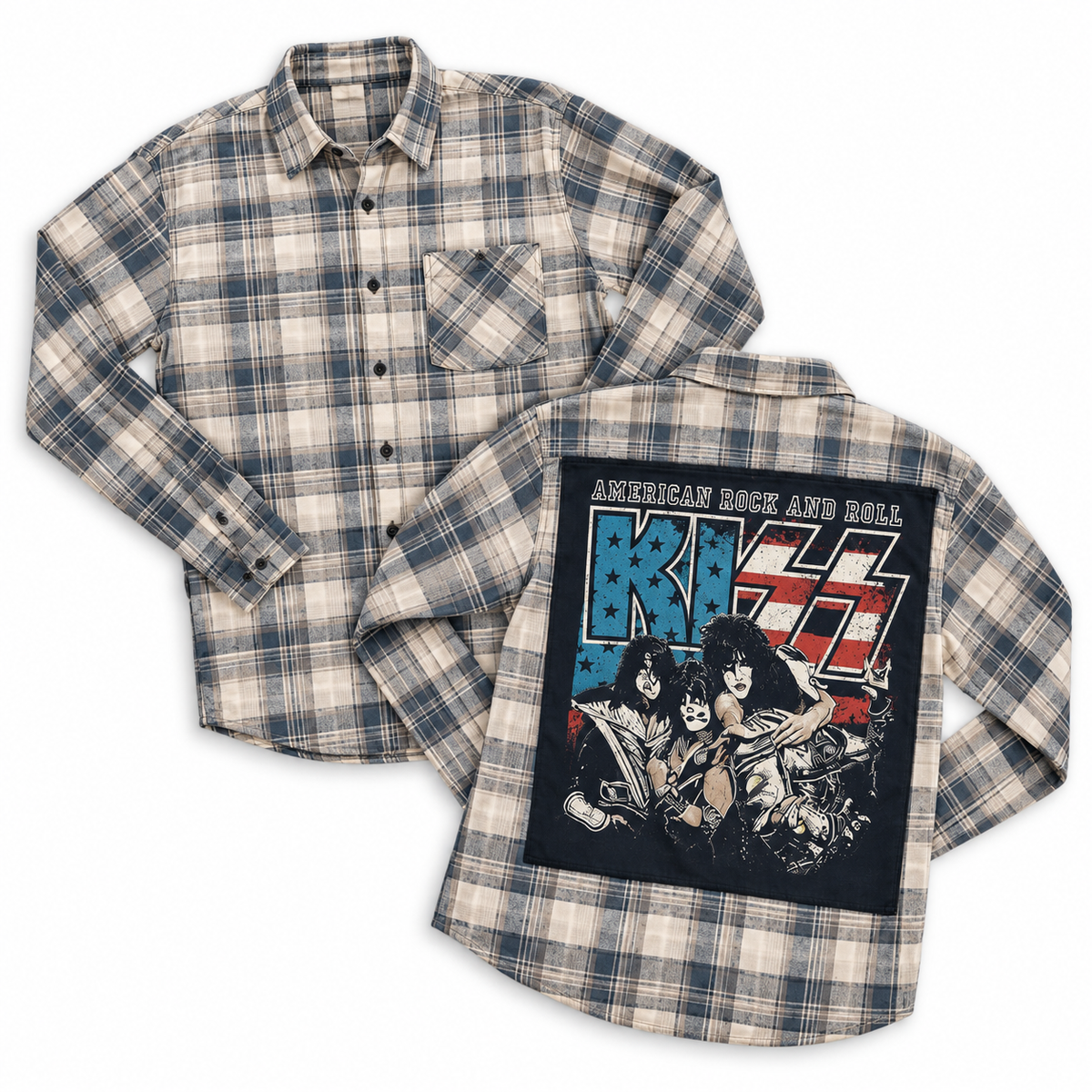 Vintage Kiss Band Upcycled Flannel shirt