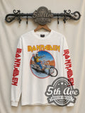Iron Maiden – Eddie Motorcycle (White 2) – Vintage Band Long Sleeve T-Shirt
