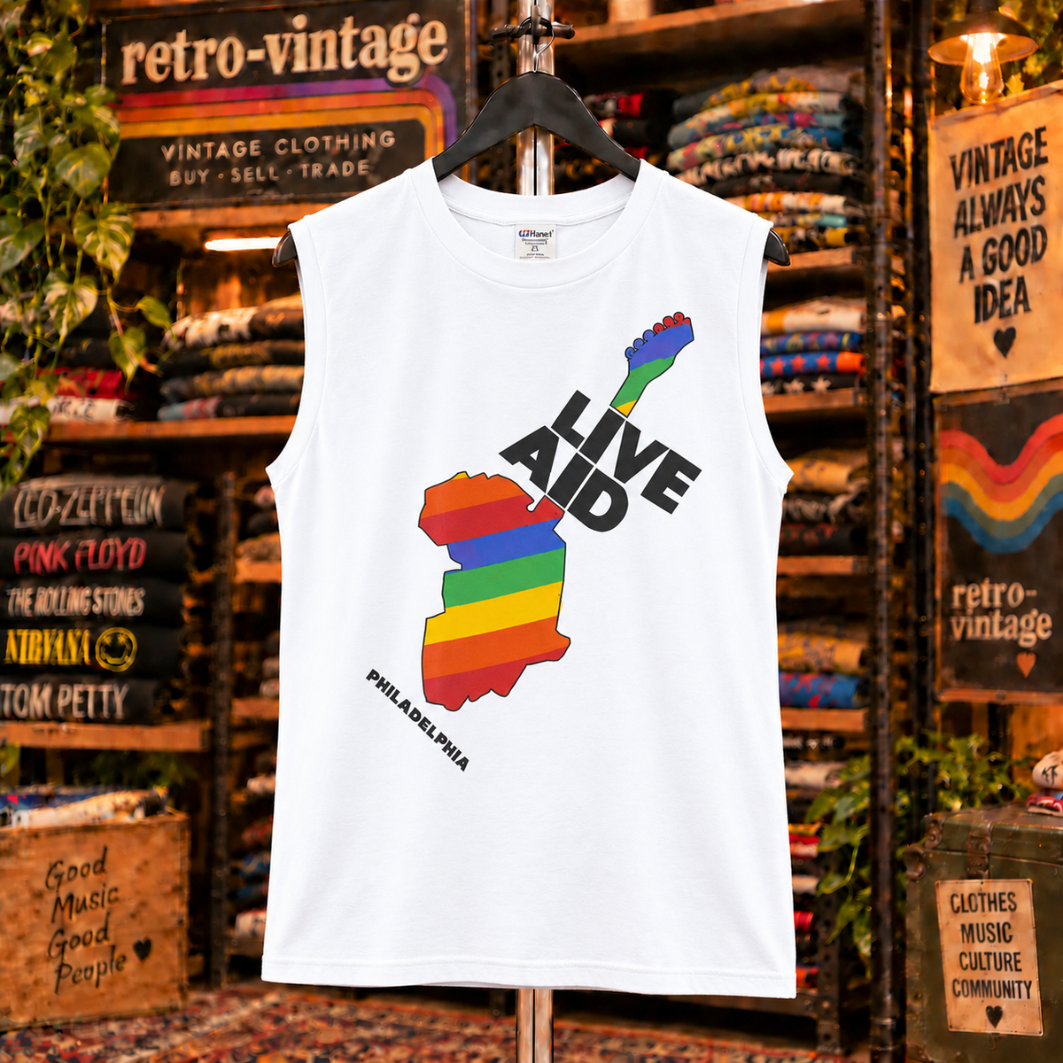 Live Aid 1985 Philadelphia white sleeveless concert tank front