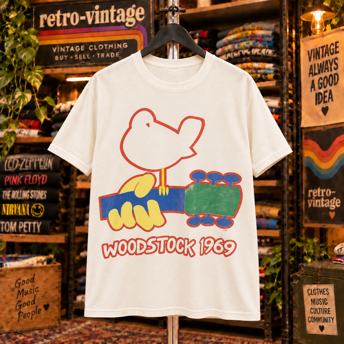Woodstock bird and guitar graphic T-shirt