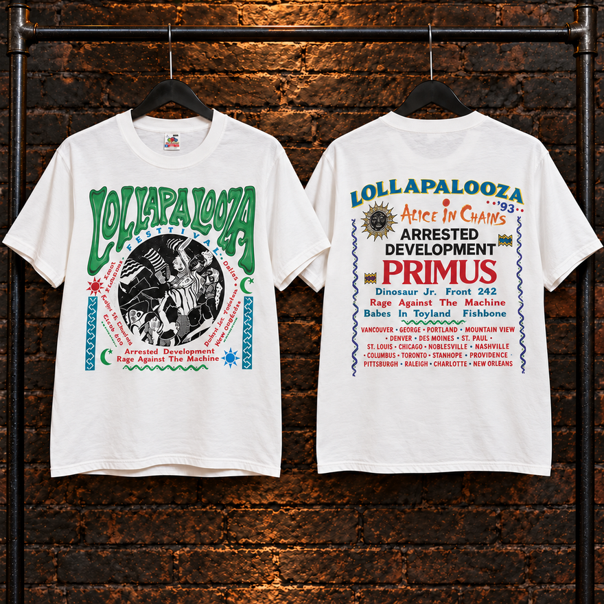 Style 03 vintage Lollapalooza-inspired T-shirt, front and back views