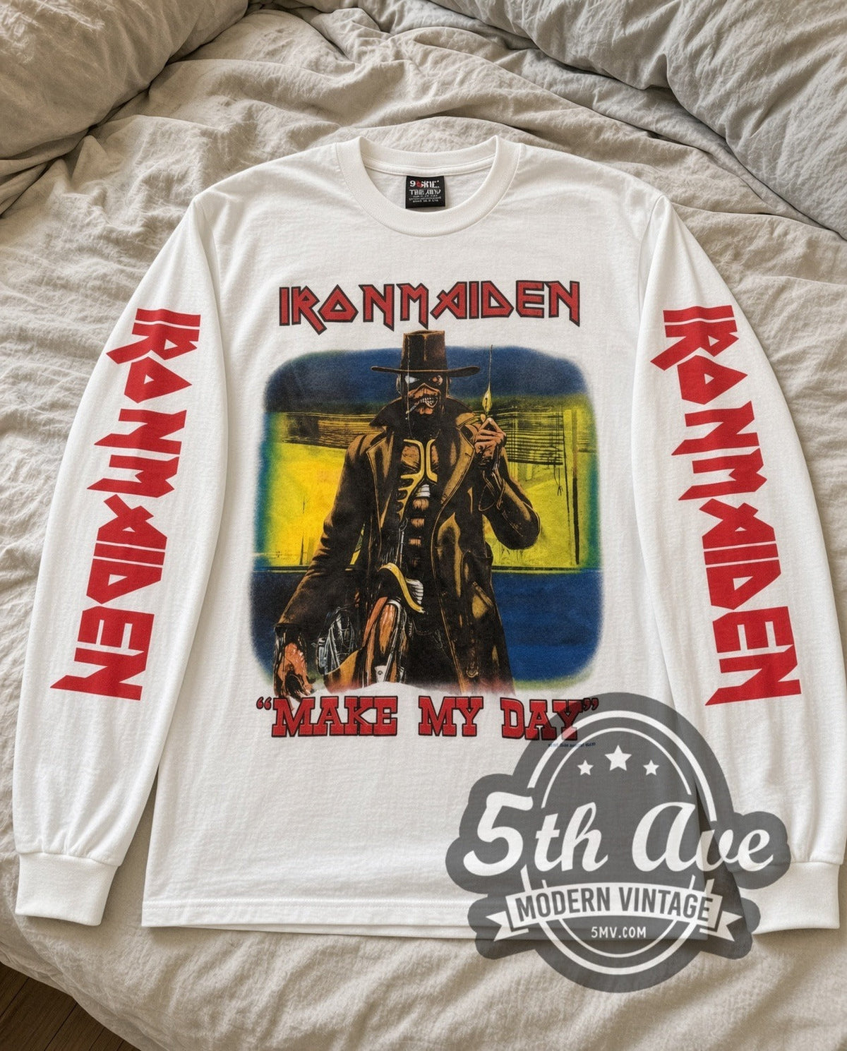 Iron Maiden – Make My Day (White 2) – Vintage Band Long Sleeve T-Shirt