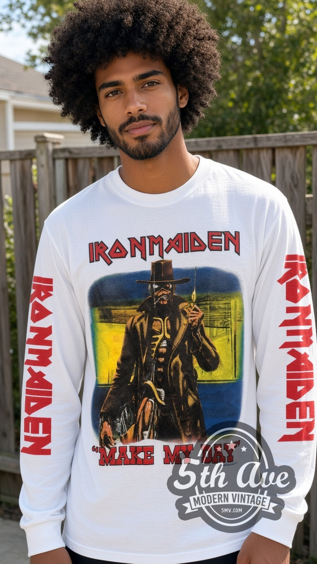 Iron Maiden – Make My Day (White 2) – Vintage Band Long Sleeve T-Shirt