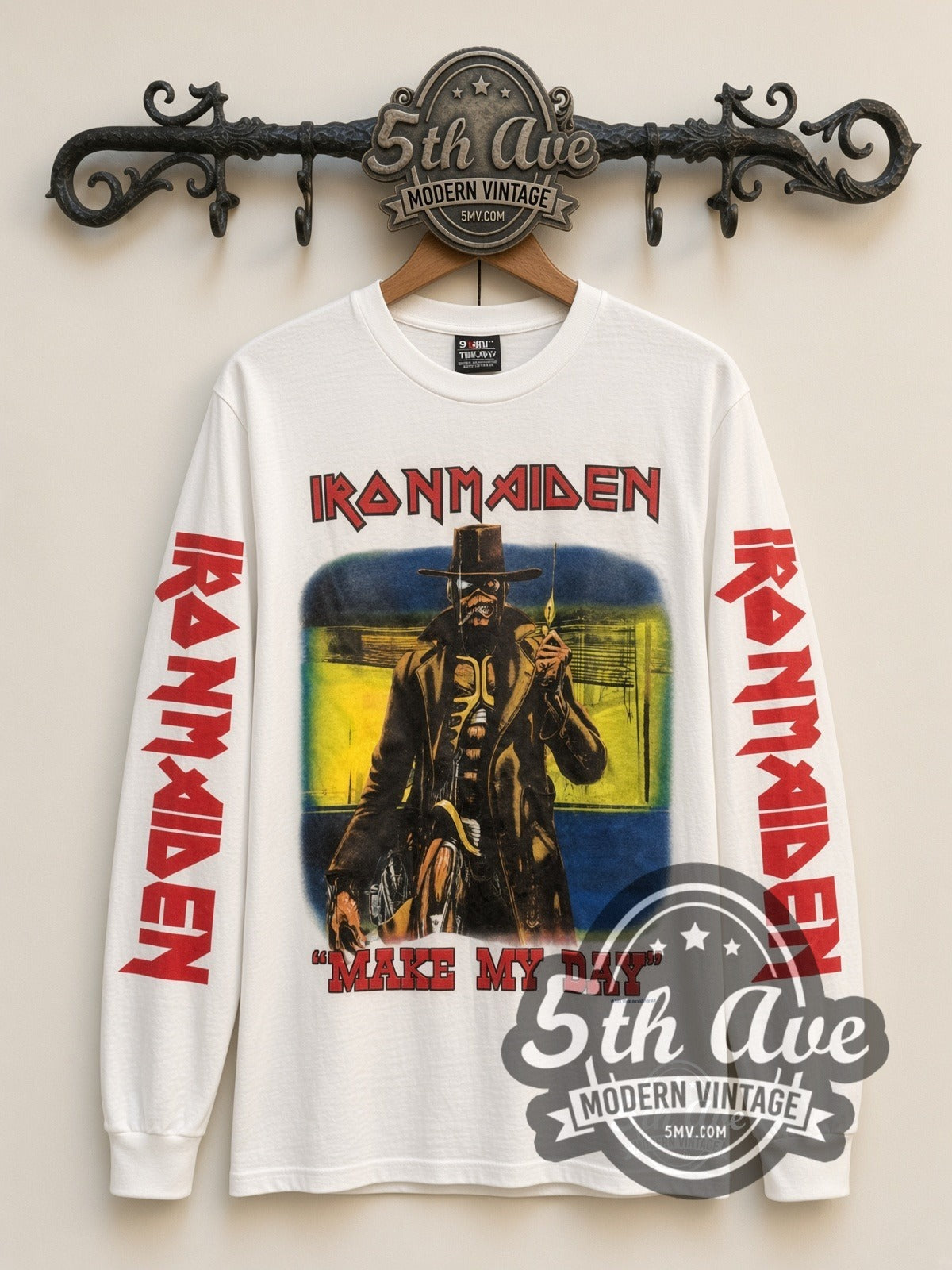 Iron Maiden – Make My Day (White 2) – Vintage Band Long Sleeve T-Shirt
