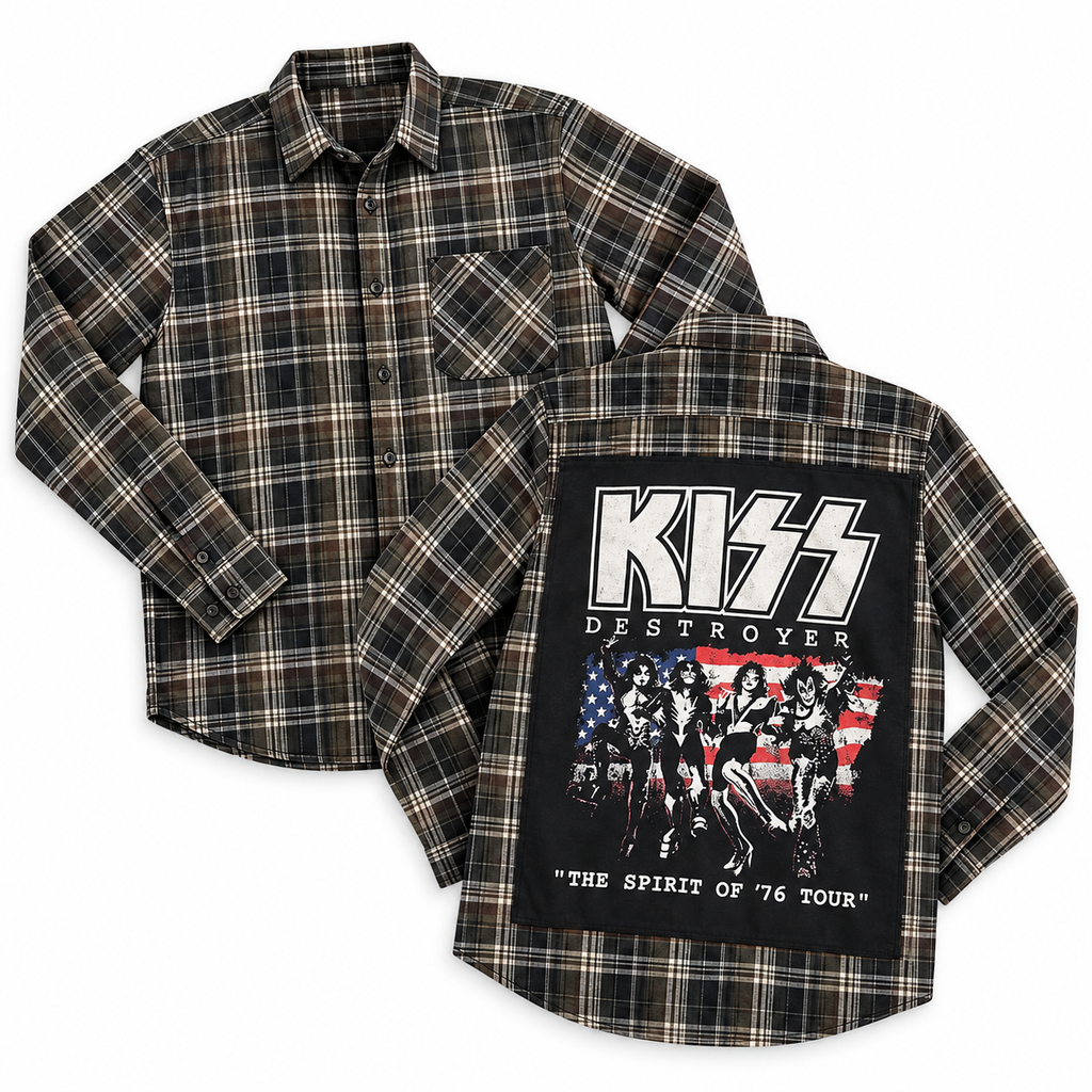 Vintage Kiss Band Upcycled Flannel shirt