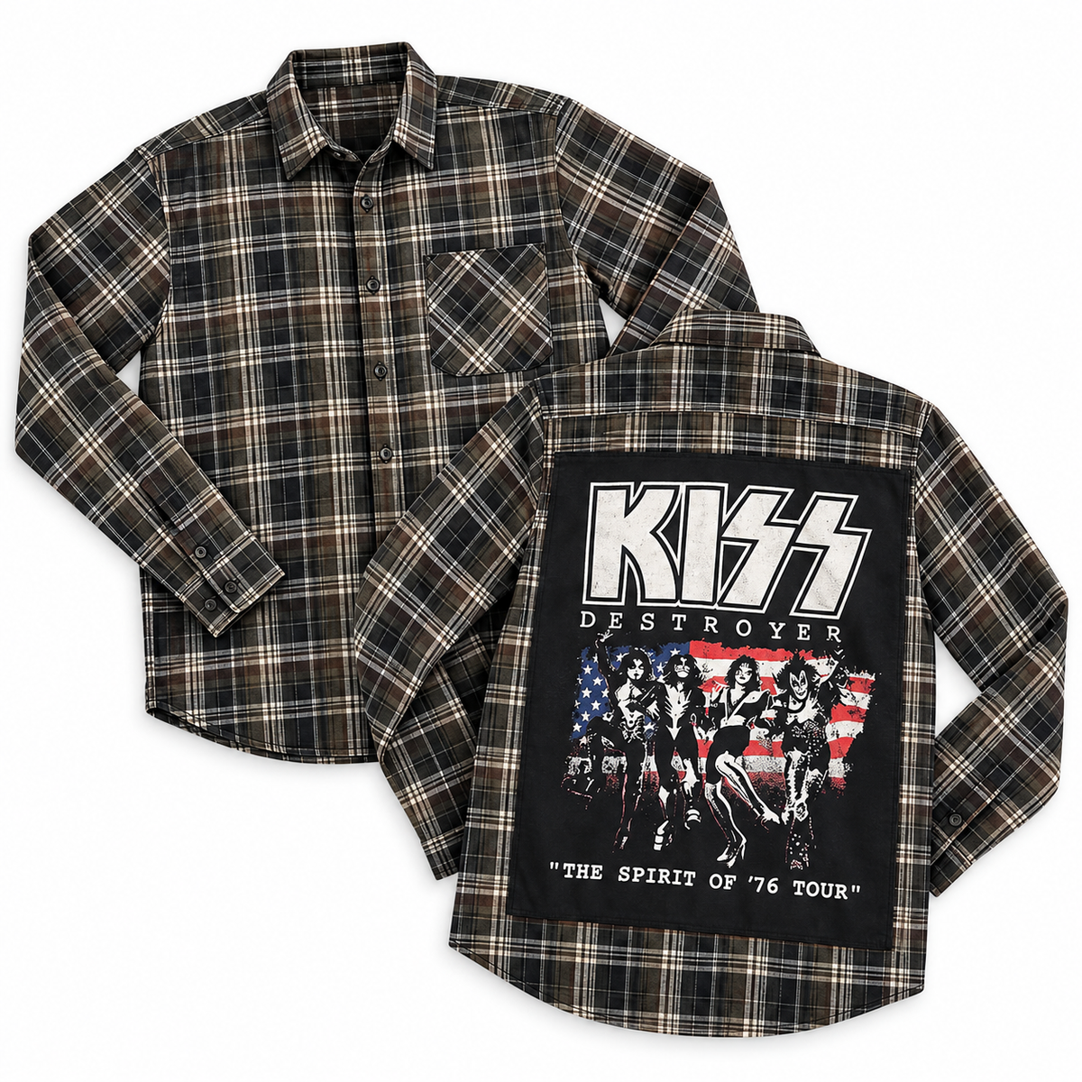 Vintage Kiss Band Upcycled Flannel shirt