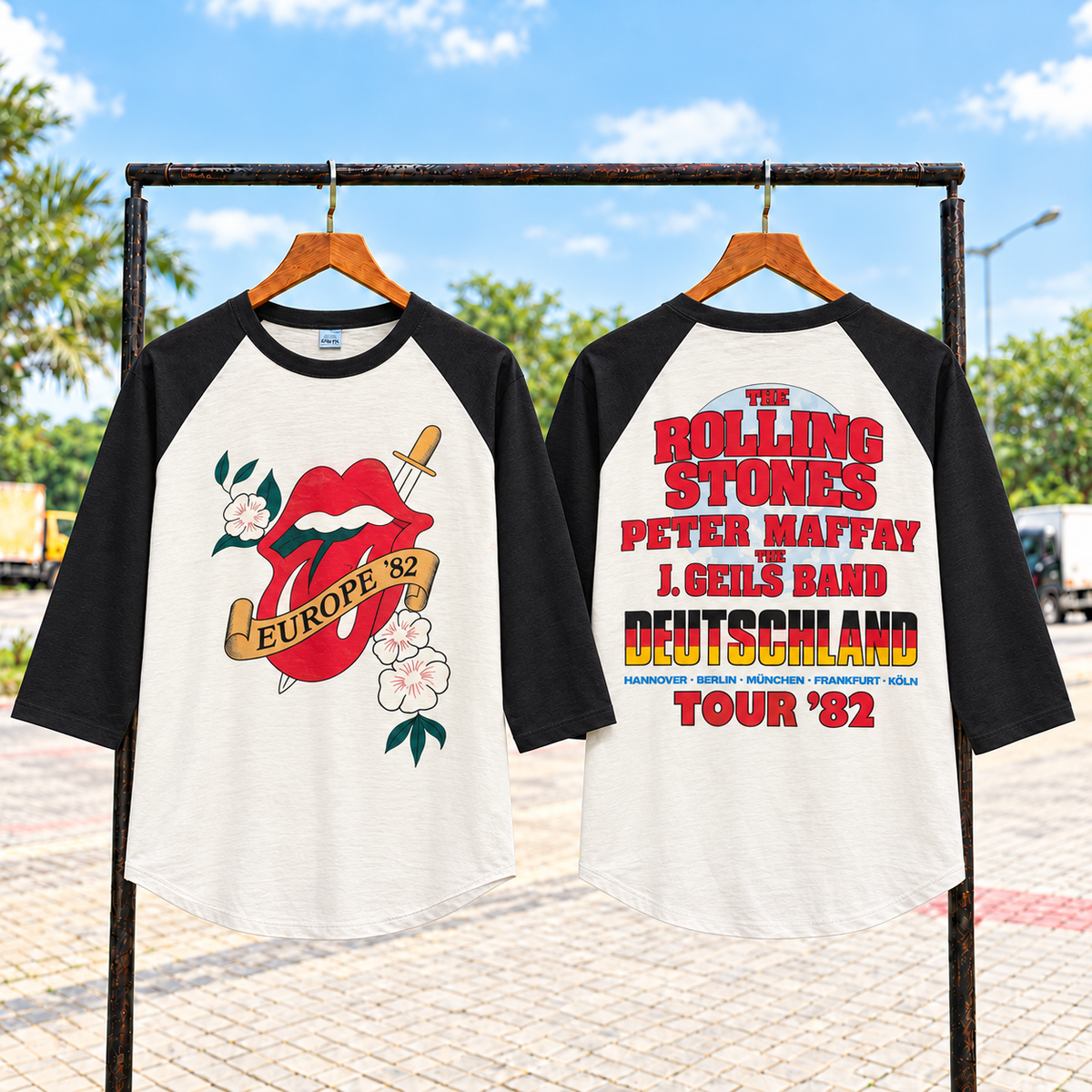 Style 04 Europe 1982 complete front and back graphic raglan shirt