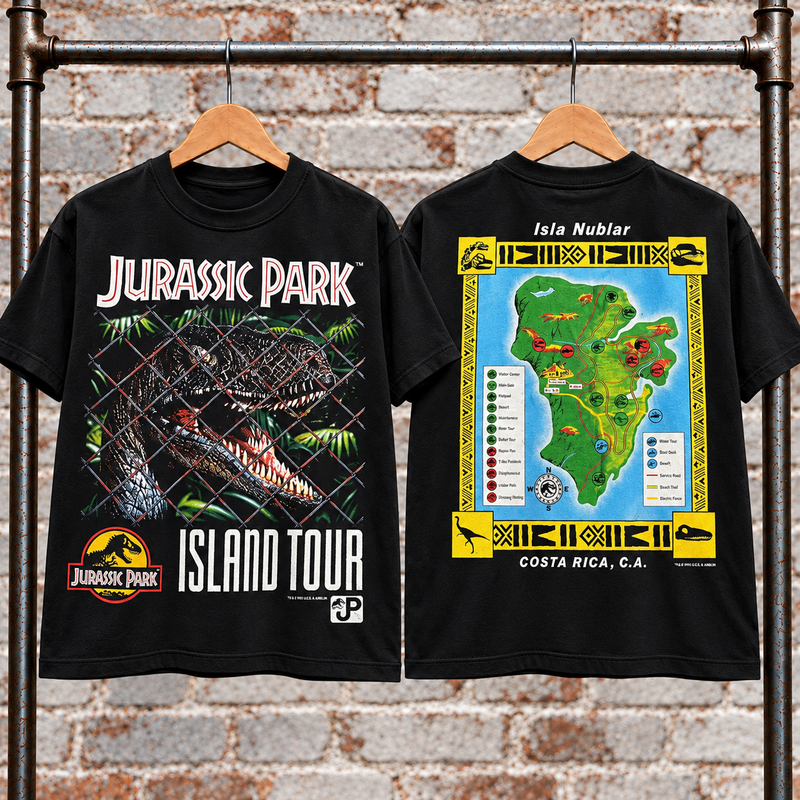 Jurassic Park Island Tour T-shirt front and back