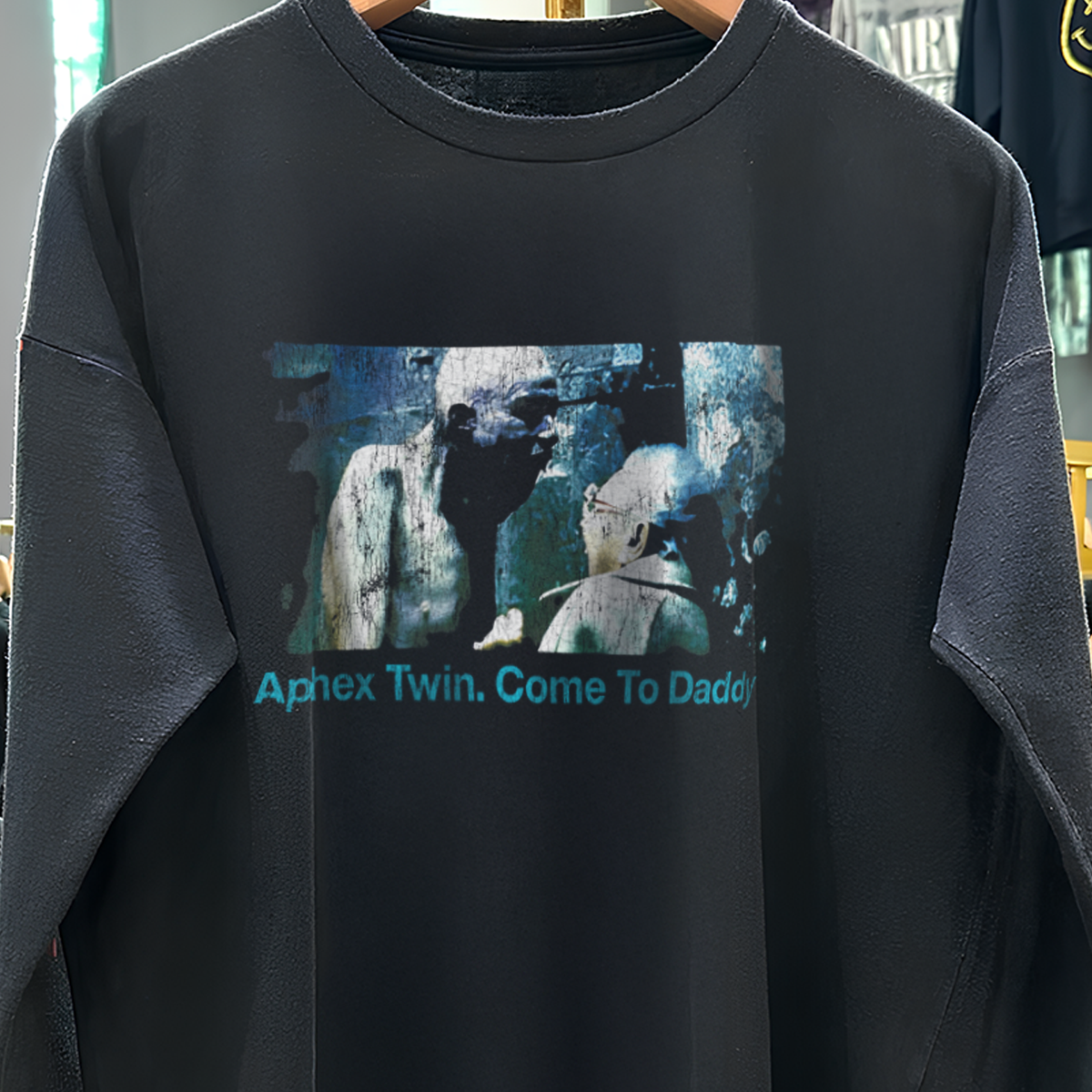 Aphex Twin. Come To Daddy Longsleeve Vintage Washed Black T-Shirt