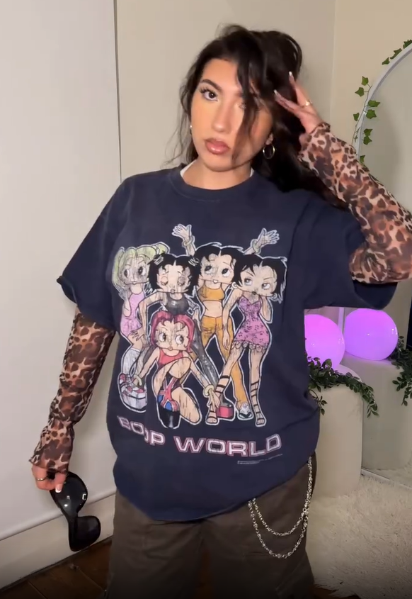 1998 Spice Girls X Boop World 'Girl Power' Rare Washed Navy T-Shirt