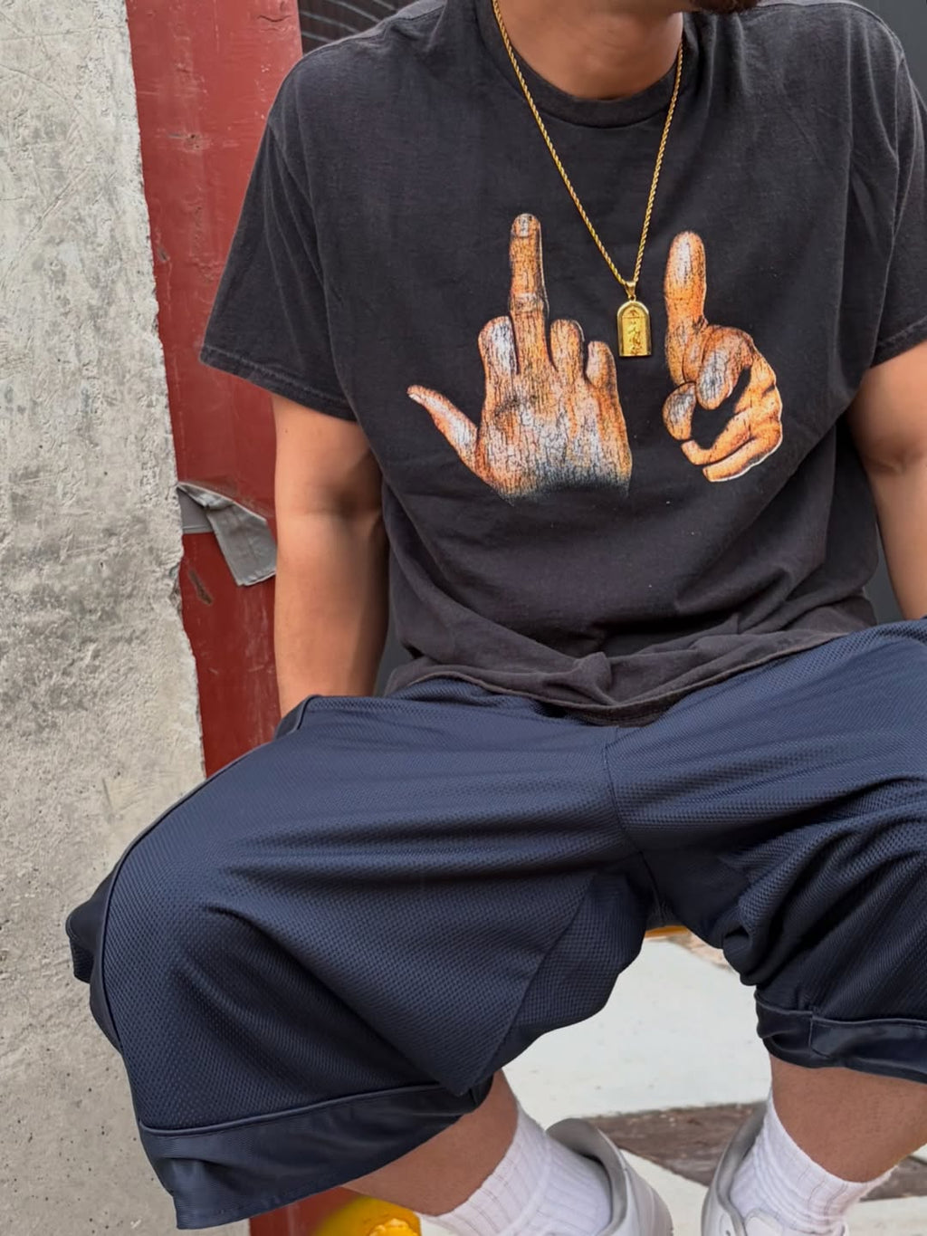 90s Two-Finger Salute Rare Washed Black T-Shirt