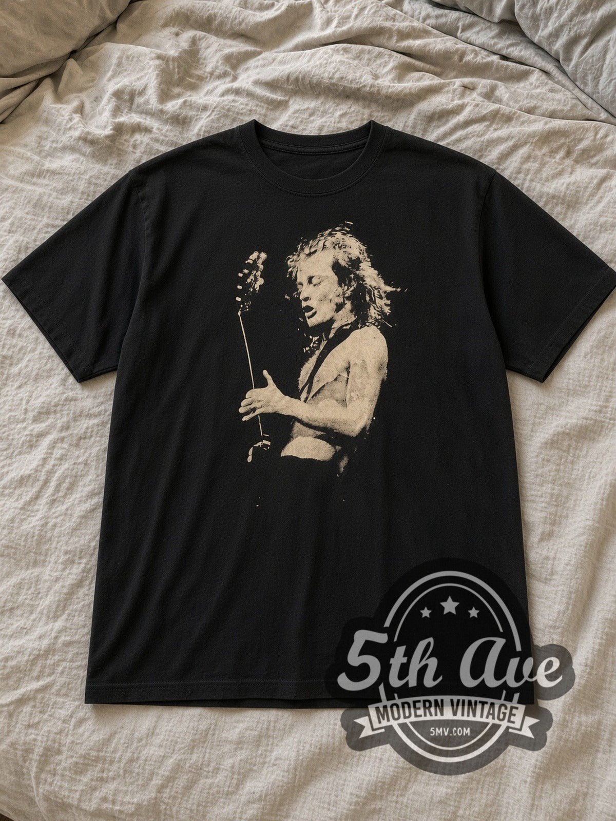 AC/DC – Angus Young Shirtless Guitar Portrait – Vintage Band T-Shirt