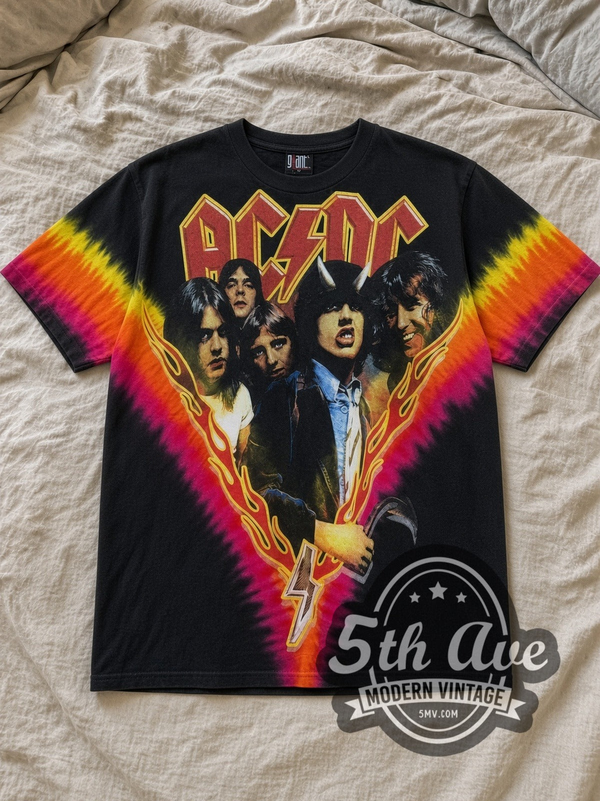 AC/DC – Highway to Hell Flame V Pink Yellow Tie-Dye – Vintage Band T-Shirt