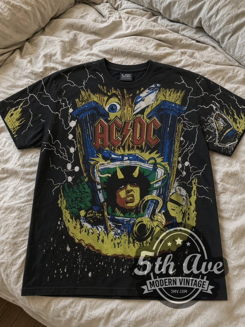 AC/DC – Angus V Graphic Black All Over Print – Vintage Band T-Shirt