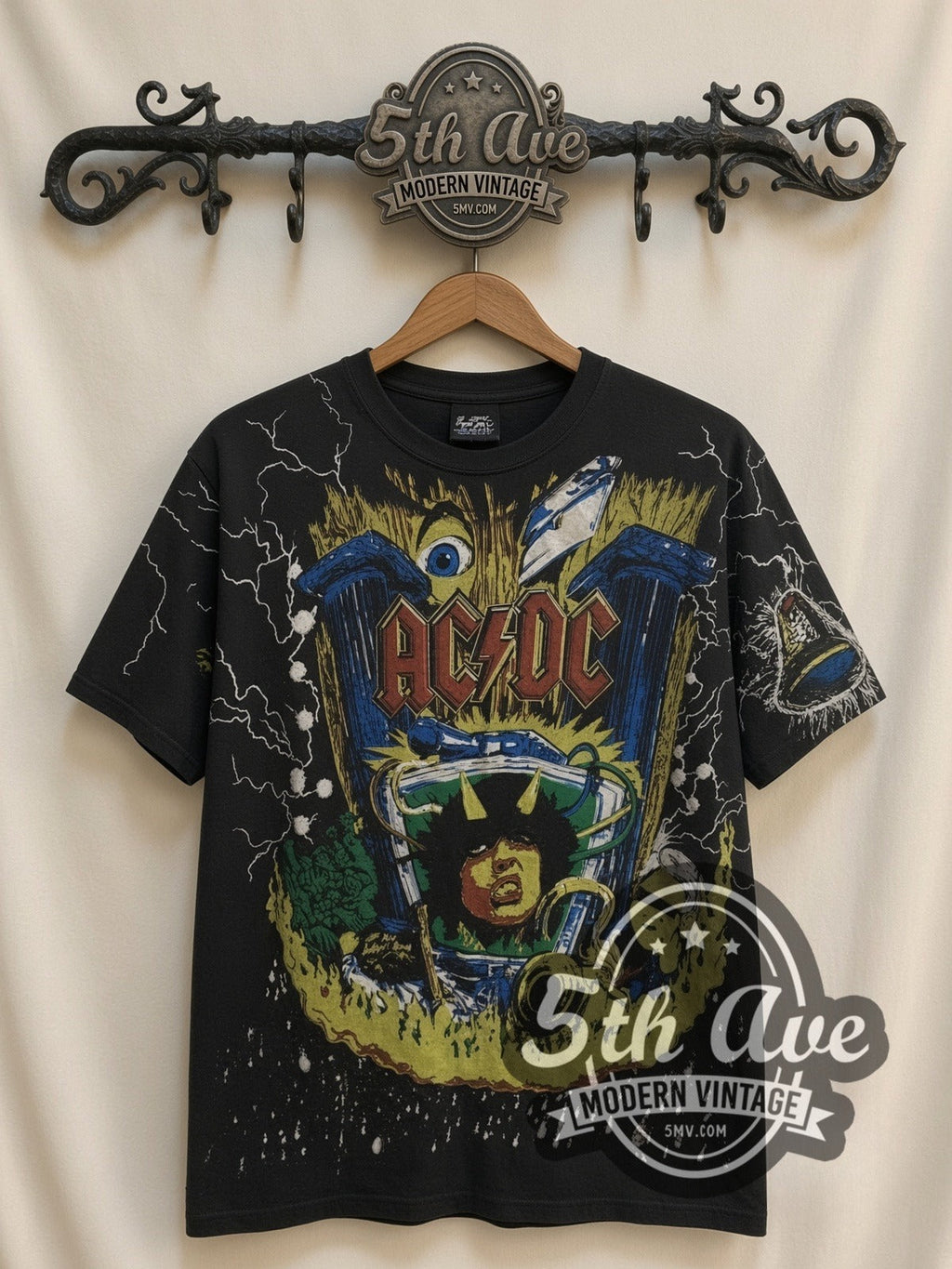 AC/DC – Angus V Graphic Black All Over Print – Vintage Band T-Shirt