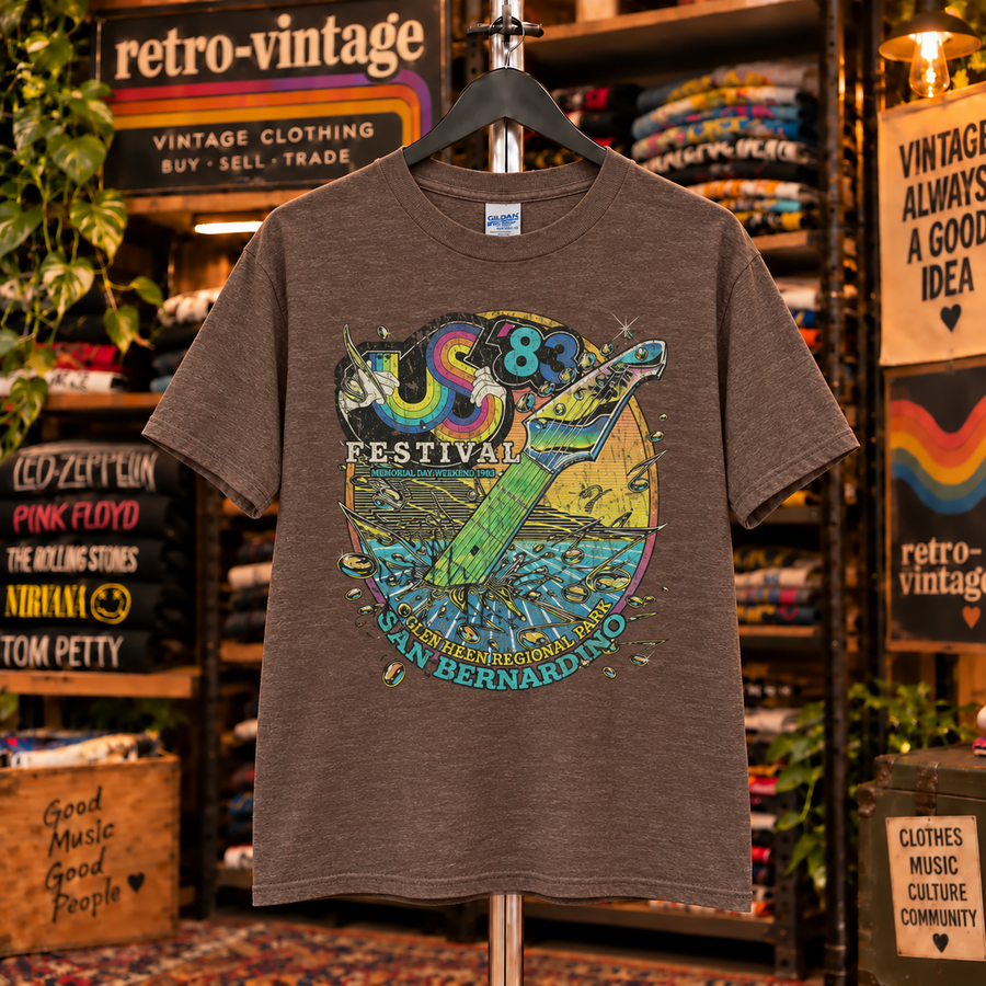 Brown US Festival 1983 vintage T-shirt front
