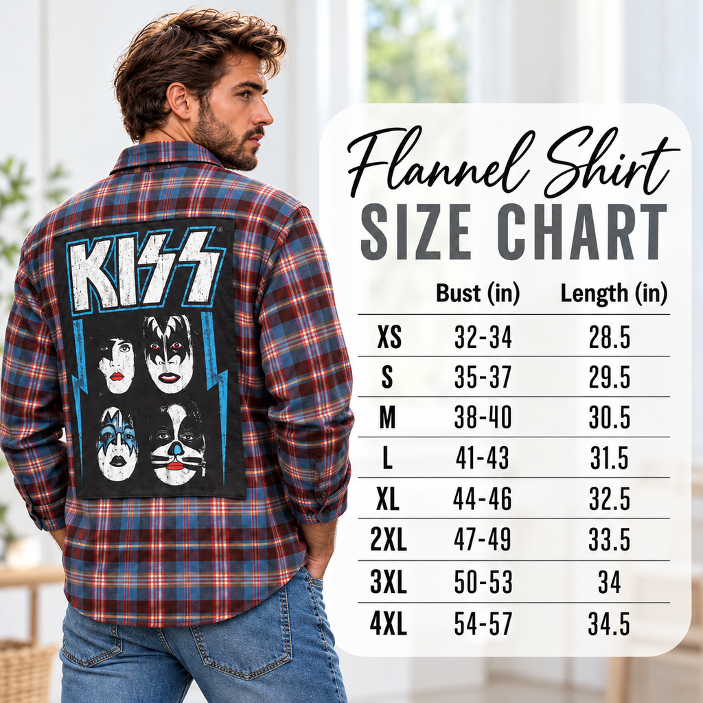 Vintage Kiss Band Upcycled Flannel shirt